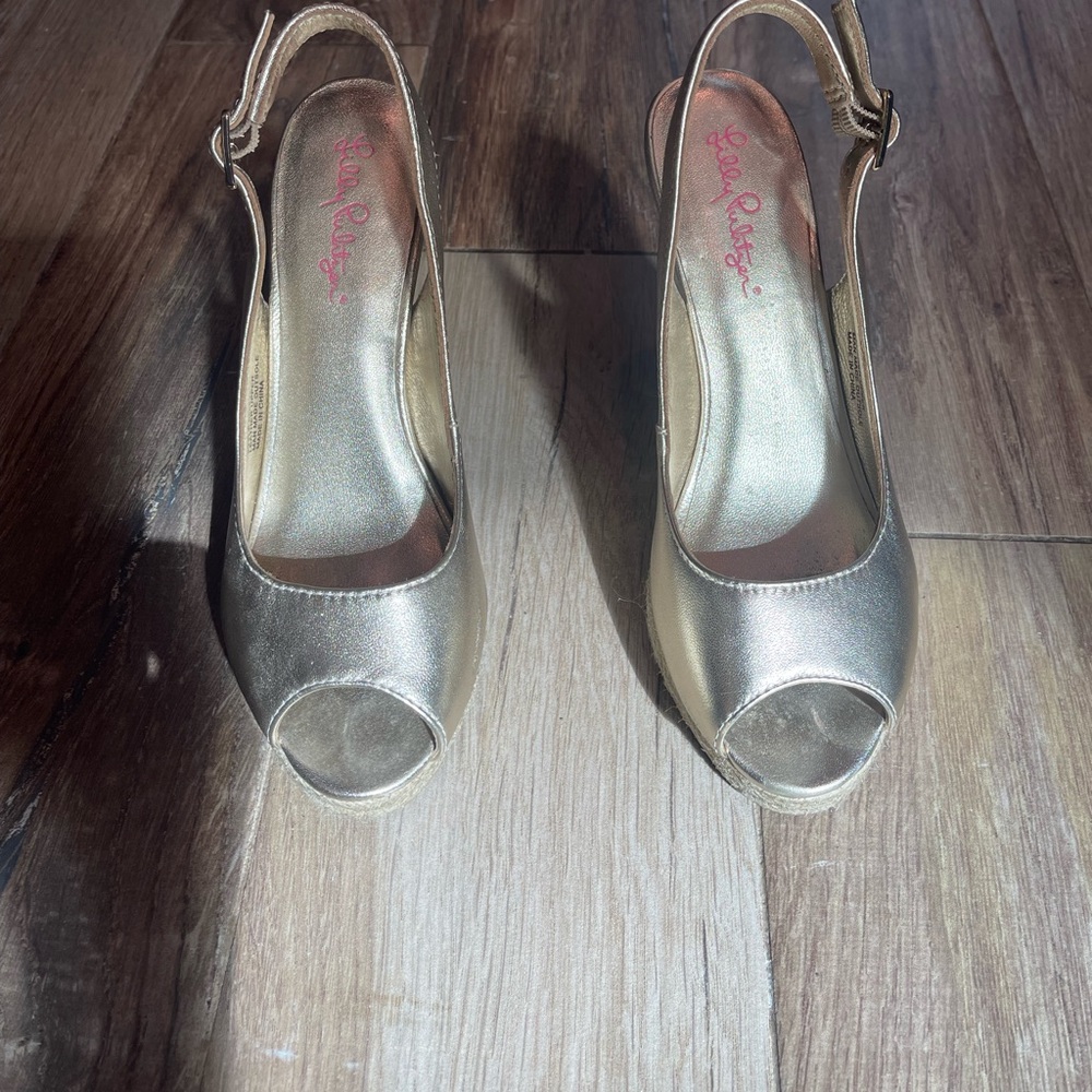 Lilly Pulitzer gold wedge heels. Worn a few times.
